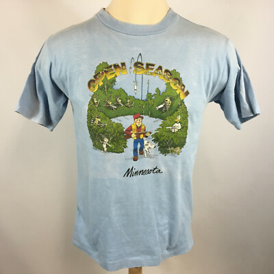 Vintage 70s 80s Open Season Minnesota Hunting Fishing T Shirt