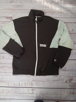 Hollister Co Windbreaker Men's Large Black/gray Full-Zip Pockets