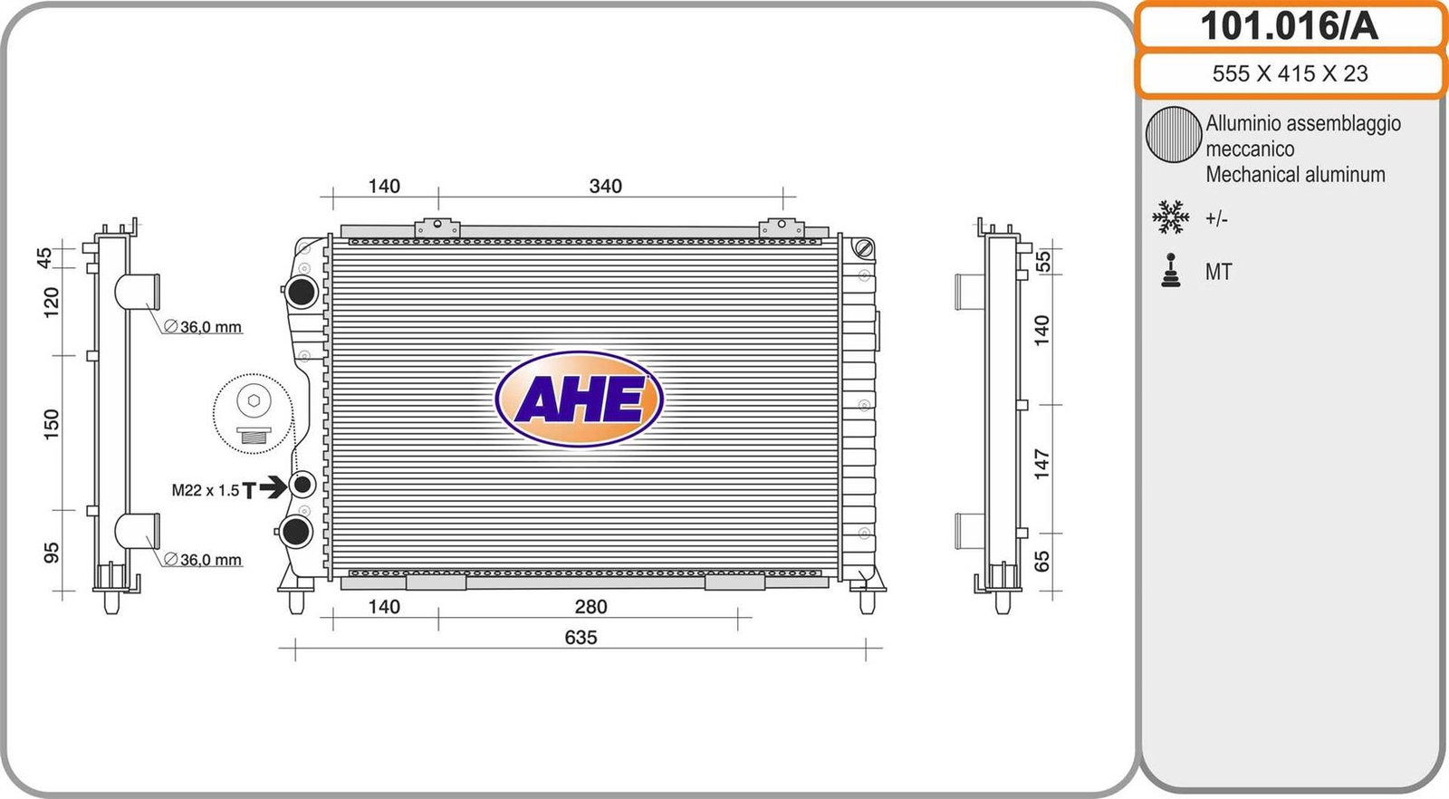 Radiateur Alfa Romeo GTV 2.0 T.Spark 16V en aluminium d'origine pour moteur essence