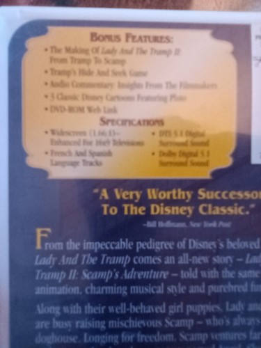 Walt Disney’s Lady And The Tramp 2 Scamp’s Adventure DVD. Tested. Very good - Picture 3 of 3