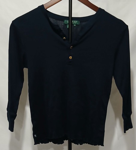 Ralph Lauren 100% Cotton Soft Navy Blue V Neck Half Sleeve Top Petite Med