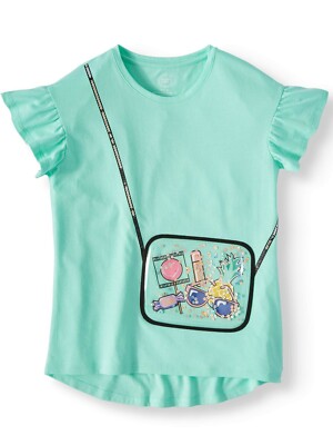 Wonder Nation Girls 3D Embellished Graphic T Shirt Purse XL PLUS Agua Verde 