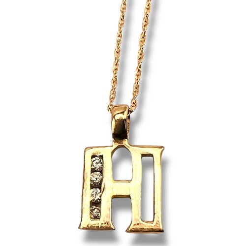 Collana con ciondolo in oro giallo 10 kt con diamanti iniziali lettera H 18" - Foto 6 di 8