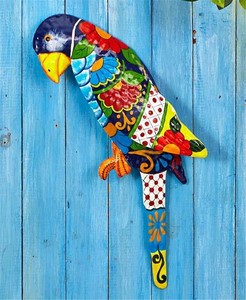 TROPICAL METAL PARROT WALL SCULPTURE INDOOR OUTDOOR HOME DECOR VIBRANT