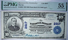 1902 $10 PLAIN BACK NATIONAL BANK OF HUSTONVILLE, KY #2917 LOOKS UNC! PMG AU55!