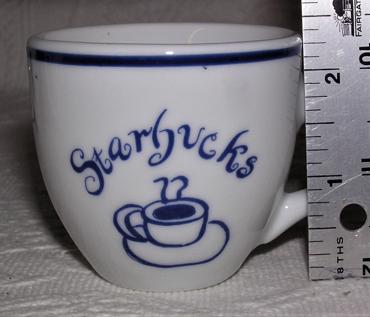 4 Starbucks Demitasse Espresso Cups & Saucers 1994 Rosanna Blue White