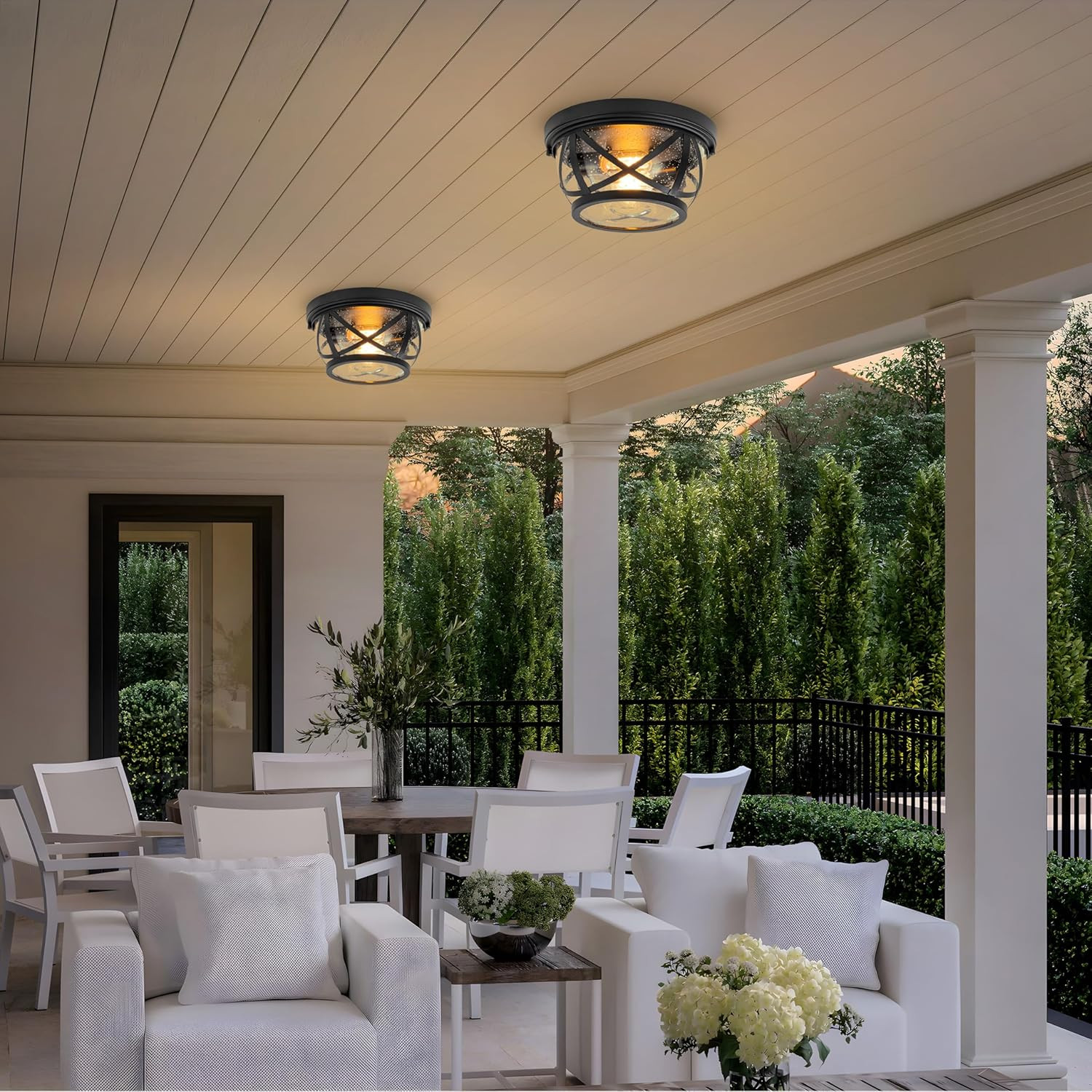 Flush Mount Ceiling Light Fixture Black, 2-Light Modern Farmhouse Porch Light Ce