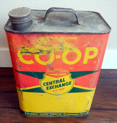 Vintage CO-OP  Farmers Union Central Exchange 2 Gallon Motor Oil Can 
