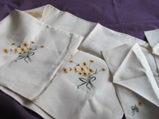 New Tablecloth  Napkins Set Vintage Irish Linen Embroidered Floral Yellow Green