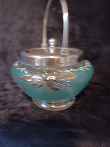 Antique Art Nouveau Glass Floral Sugar Bowl Candy Box Rare - Picture 12 of 18