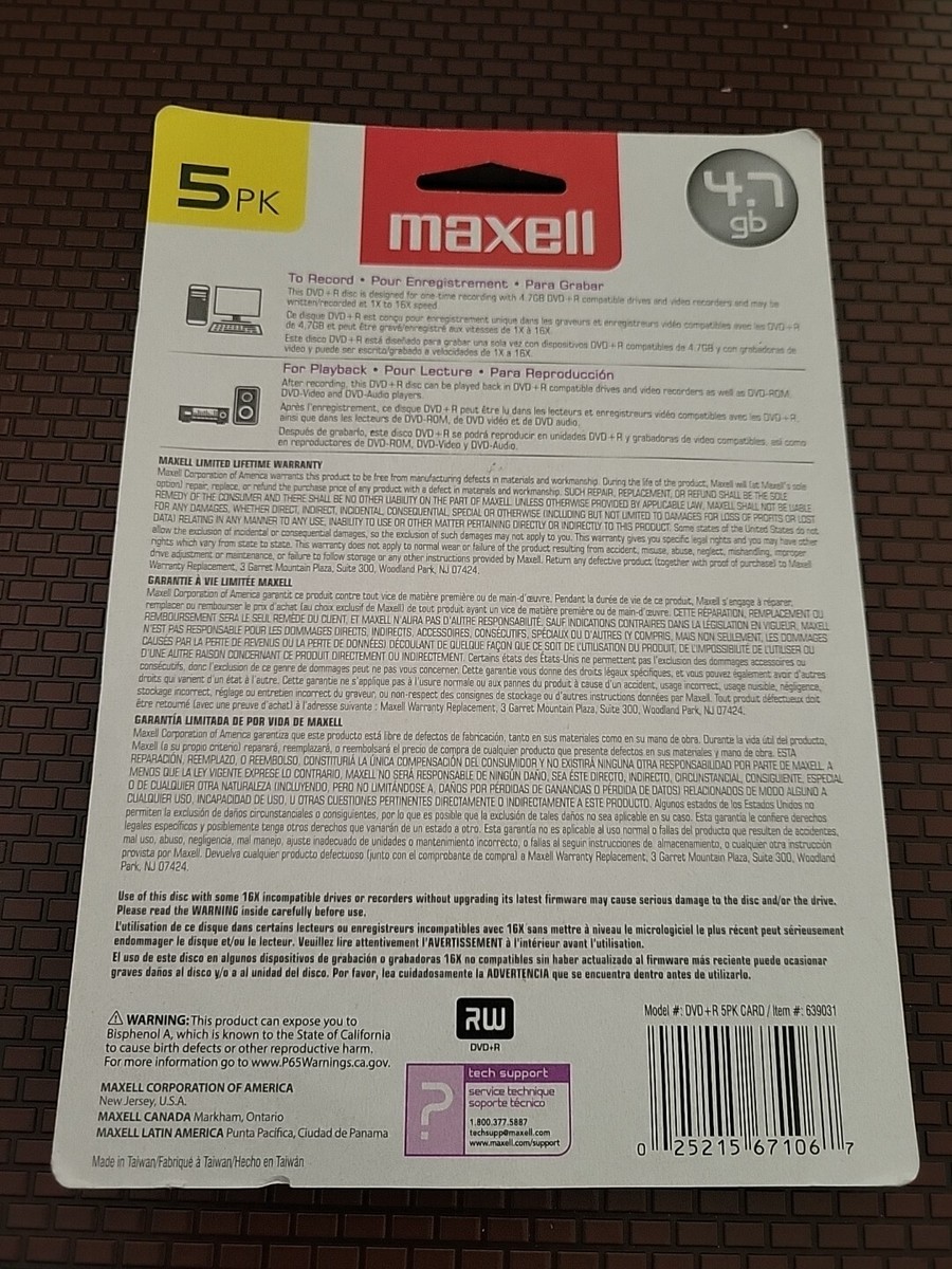 NEW Maxell Platinum 639031 4.7GB 120-Minute RW DVD+Rs 5 Pack