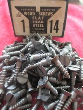 VINTAGE 1 GROSS BOX NOS 1" #14 FLAT HEAD SLOTTED WOOD SCREWS, MADE IN USA