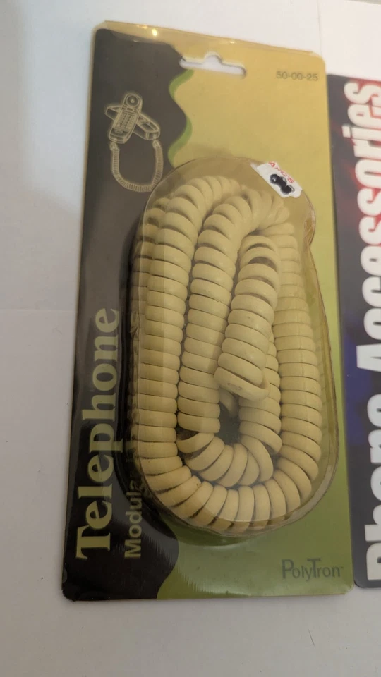 Lot 3 25' Phone Off White Coils Land Line Phone Cord Brand New Old Stock VTG + - Image 2 of 4
