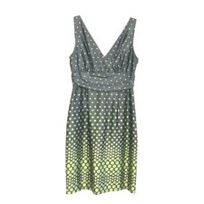 Eliza J. Women's Satin Black Green Polka Dot Sleeveless V-neck Dress size 14 AYK