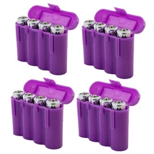 Four (4) EBC Battery AA AAA Purple Plastic Battery Storage Case Holder Box