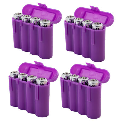 Four (4) EBC Battery AA AAA Purple Plastic Battery Storage Case Holder Box