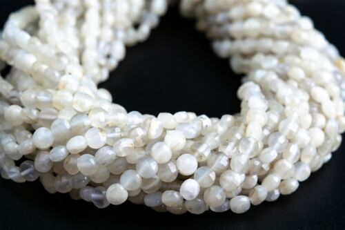 Cuentas sueltas naturales facetadas planas redondas planas de grado A con destello blanco de 4x3 mm - Imagen 2 de 4