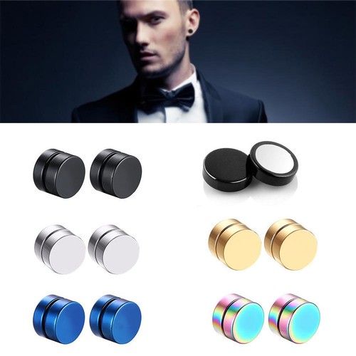 Pair Non Piercing Clip on Magnetic Magnet Ear Stud Mens Womens Fake Earrings