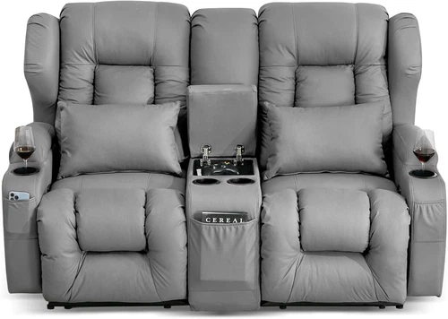 65.5" RV Loveseat Recliner Double Recliner Sofa & Console RV Furniture Dark Gray