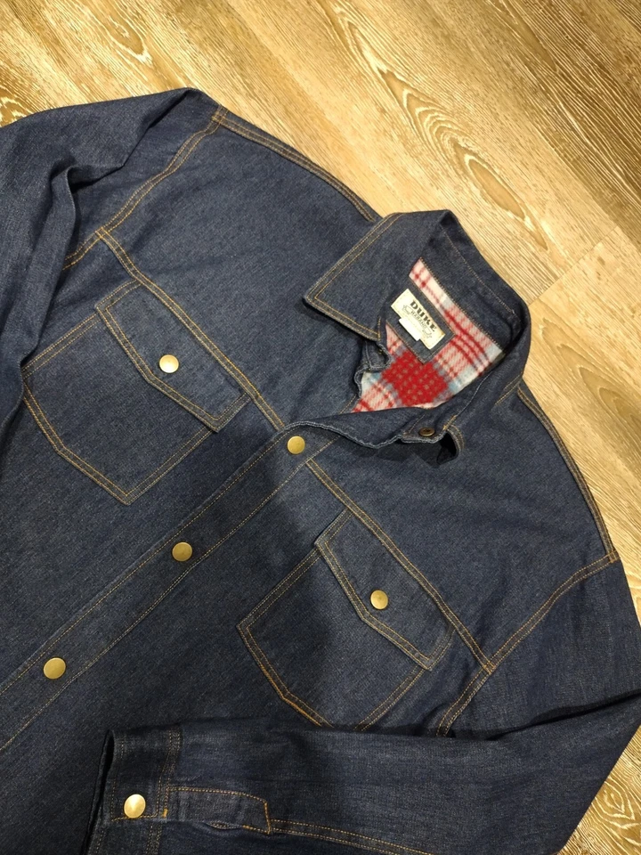 Vtg Duke Haband Denim Jacket Mens 2X Flannel Lined Chore Coat Snap Button - Image 4 of 4