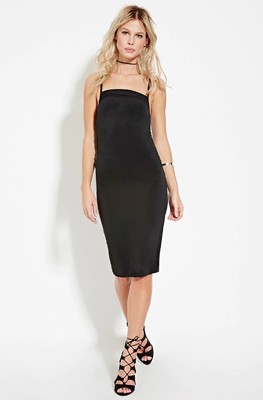 FOREVER 21 Ruched Sides Little Black Camisole Dress Stretch Knit