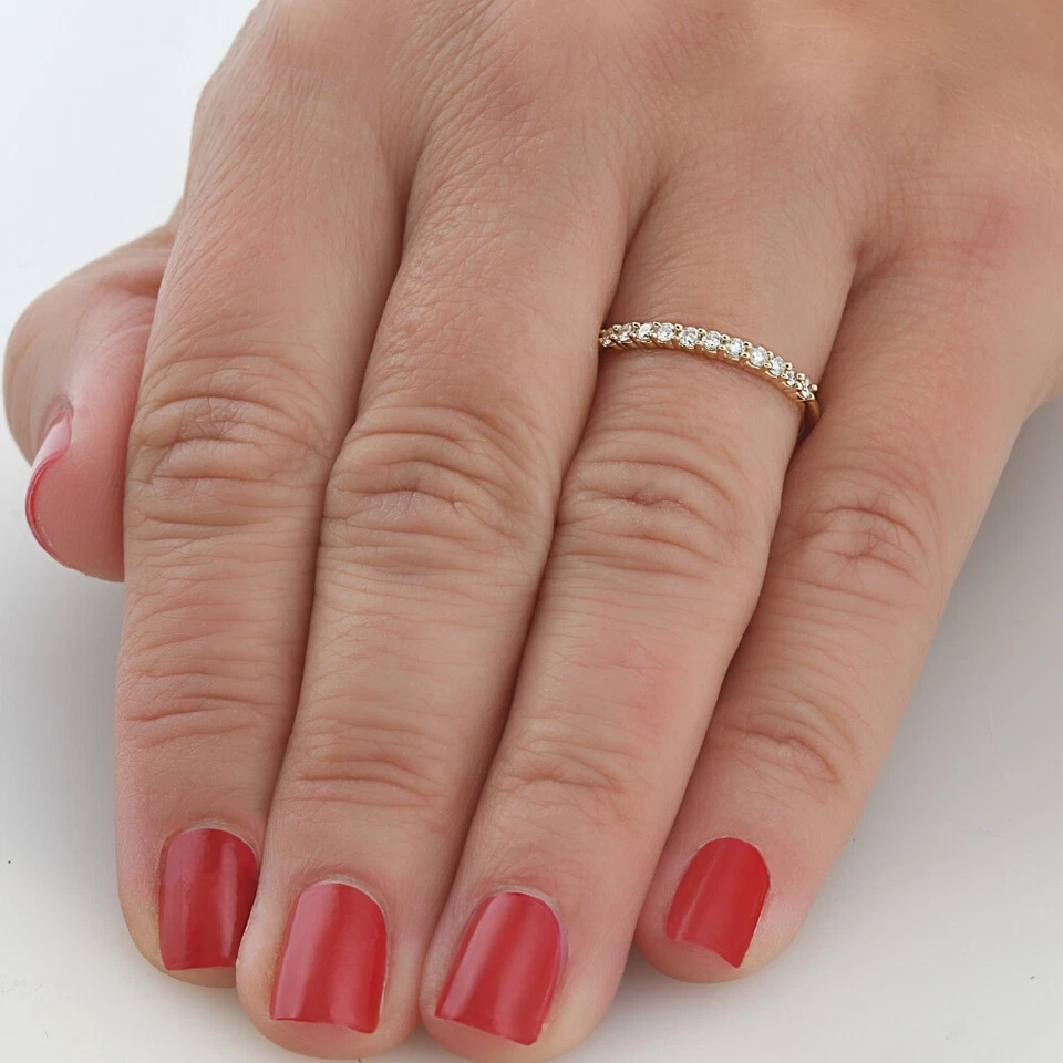 14k Yellow Gold 1/4 Ct Round Diamond Wedding Ring Women's Stackable Prong Band - Image 4 of 4