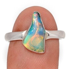 Natural Ethiopian Opal Polish Rough 925 Sterling Silver Ring Jewelry s.9 CR74503