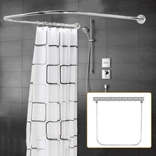 U-Shaped Stainless Steel Shower Curtain Rod 0.9-1.3m with 7.87ft Curtain