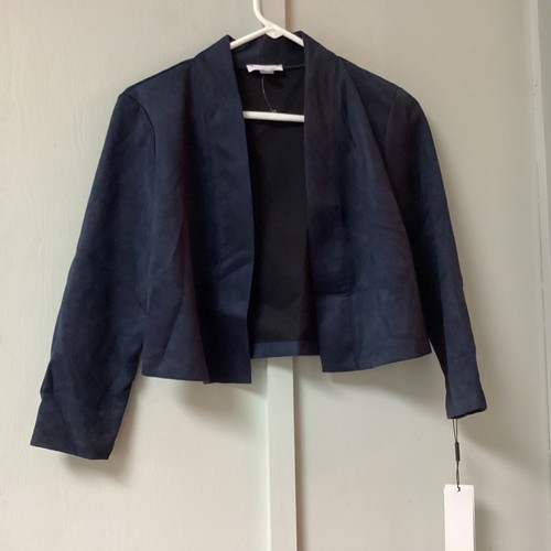 CALVIN KLEIN Cropped Open-Front Cardigan Size Medium Faux Suede Navy Blue New