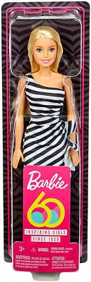 BARBIE FASHIONISTAS GLITZ BLACK STRIPE RUFFLE DRESS DOLL  FXL70 *NEW*