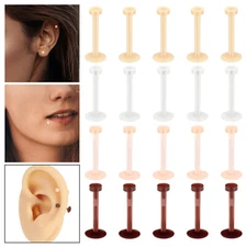 10-100PCS Silicone Push In Labret Lip Ring Flat Ear Helix Earring Retainer 16G