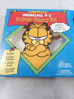 Garfield Cat Working 9-5 Foam Mount 8 Piece Rubber Stamp Set Work Humor Ink EUC