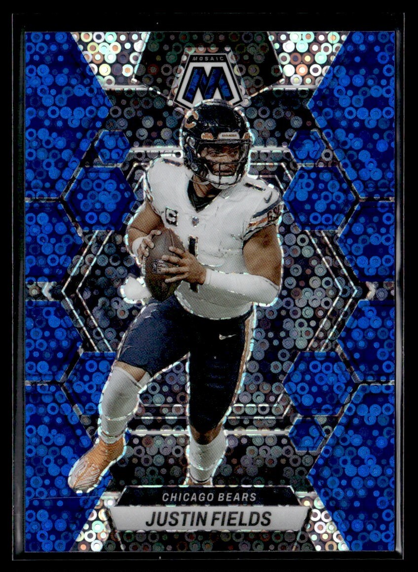 2023 Panini Mosaic Blue No Huddle Justin Fields 34/75 Chicago Bears #33