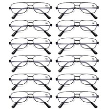 12 PK Mens Retro Aviator Reading Glasses Metal Frame Blue Light Blocking Readers