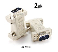 2pk DB9 Null Modem Male/Male Data Transfer Adapter/Gender Changer