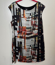 Ted Baker Geometric Colour Block Print Sleeveless Dress w/Slip Side Zip Size 4