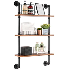 VEVOR Industrial Pipe Shelve 3 Tier 24in x 7.87in Wall-Mount for Kitchen Bedroom