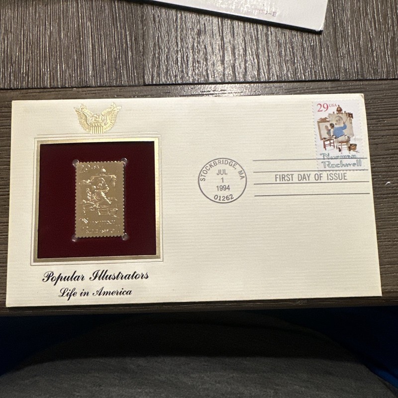 1994 Norman Rockwell Popular Illustrators Gold Golden Cover FDC Replica Stamp