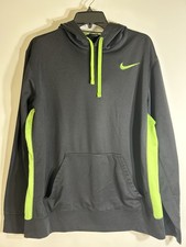 Men's Nike Therma Fit Dri-Fit Pullover Hoodie Black Neon Green Size Large