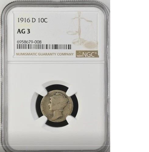 1916 D Mercury Dime 10c NGC AG3 Key Date