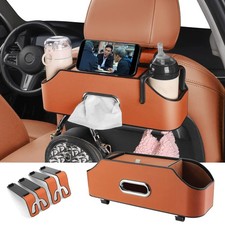 Orange Car Back Seat Organizer 2 Drink Cup Holder Tissue Box Storage Hook