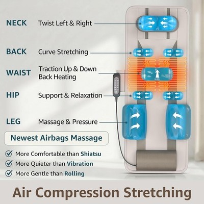Full Body Massage Mat with Airbags, Air Compression Stretching Mat with Heat ...
