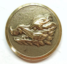 Antique 1800s Brass Wild Boar Picture Sporting Button ~ just over 1"