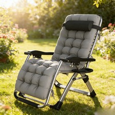 Zero Gravity Recliner Chair Padded Folding Garden Lounger w/ Tray Cup Holder
