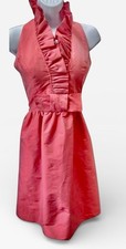 Alfred Sung Ruffle Halter Dress 4 Taffeta Shimmer Bow Sleeveless Mini Coral Wow