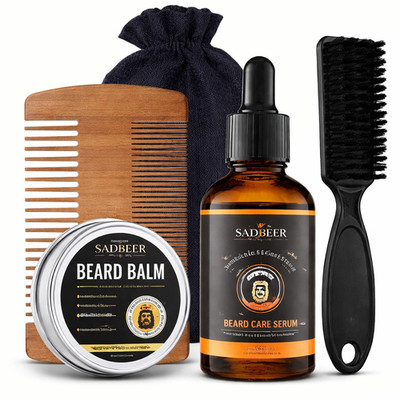 Beard Kit Grooming Set Oil Balm Comb Brush Men Care Gift Bag Premium
