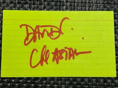 David Chastain 1953-?  Heavy Metal Guitarist Autographed Yellow Lined Index Card