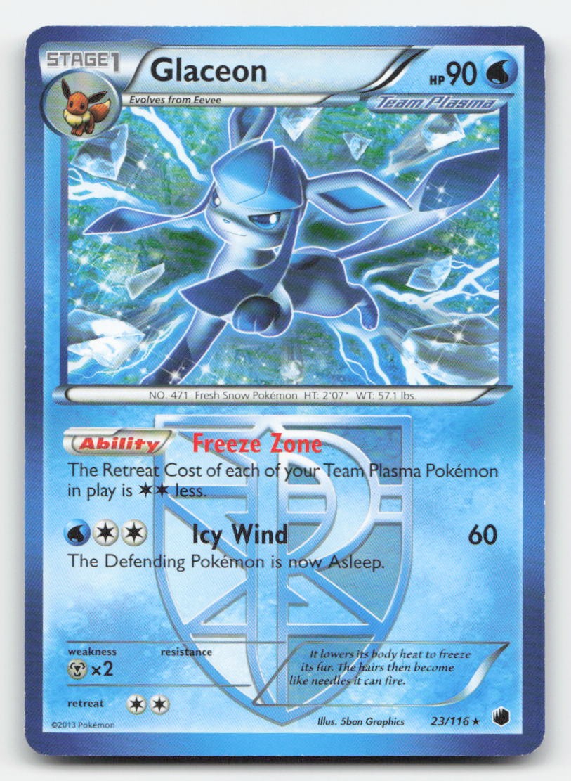 Glaceon 23/116 Rare Plasma Freeze Pokemon Near Mint