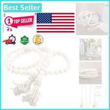 58in Handcrafted Wood Bead Garland with Jute Tassels for Farmhouse Decor