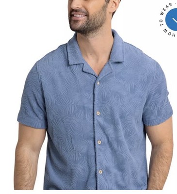 Southern Tide Mens Camp Shirt XL Blue Terry Cloth Palm Cabana Button Down